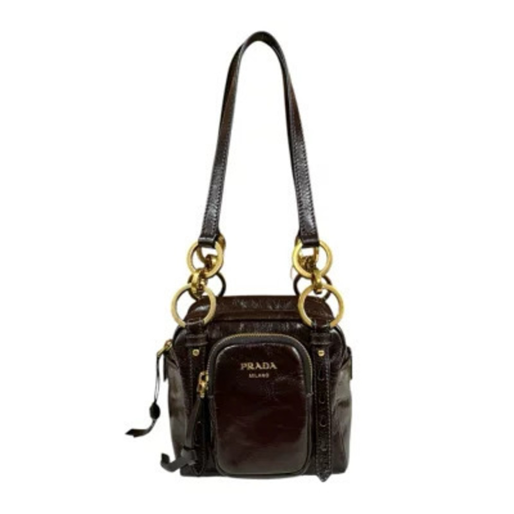 Prada Dangle Top Handle Bag Shoulder Leather Brown